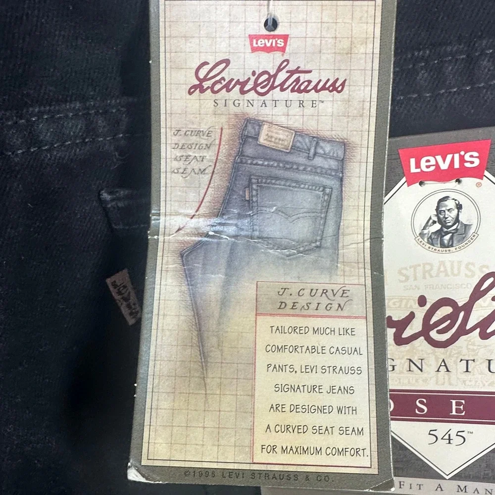 Levi Strauss Signature Jeans Men 40x32 Black 545 Loose Fit J Curve Design NWT